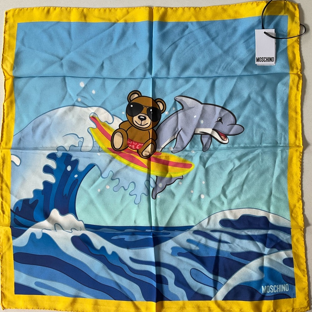 NWT Moschino Teddy Bear Dolphin Square Silk Scarf